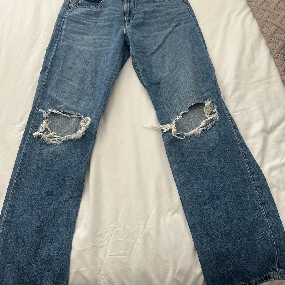Levi's Blue Straight Leg Jeans with Distressed Knees